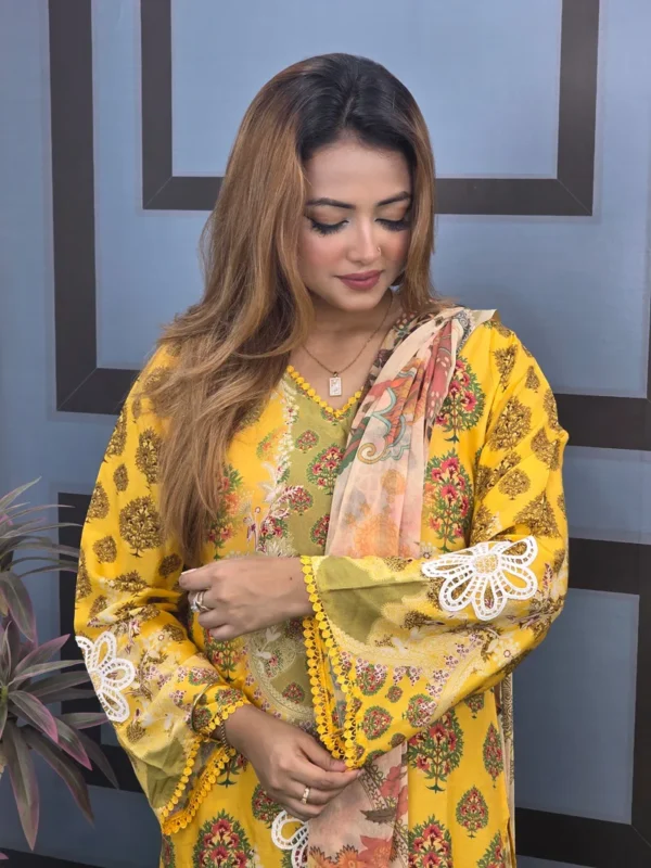 Pakistani Inspired Yellow Lover With Embroidery - Image 2